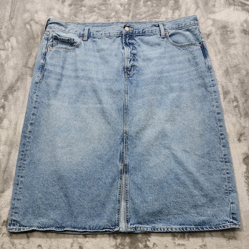 Old Navy Skirt Womens 24 Blue High Rise Pencil Midi Front Slit Stretch Casual